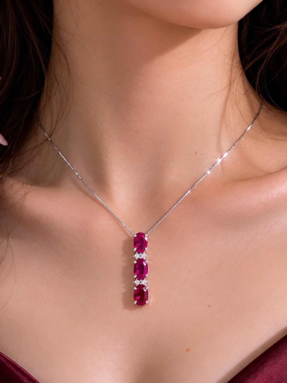 Genuine Ruby Jewelry Pendant Necklace Ruby 1.66ct in 18k White Gold